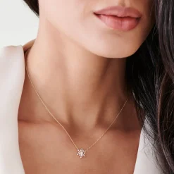 14k Baguette and Round Diamond Snowflake Necklace