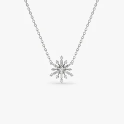 14k Baguette and Round Diamond Snowflake Necklace