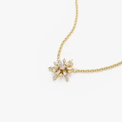 14k Baguette and Round Diamond Snowflake Necklace