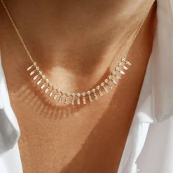 14k Baguette and Round Diamonds Statement Piece Necklace