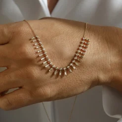 14k Baguette and Round Diamonds Statement Piece Necklace