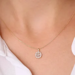 14K Baguette and Round Diamond Charm Necklace