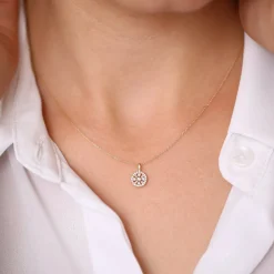 14K Baguette and Round Diamond Charm Necklace