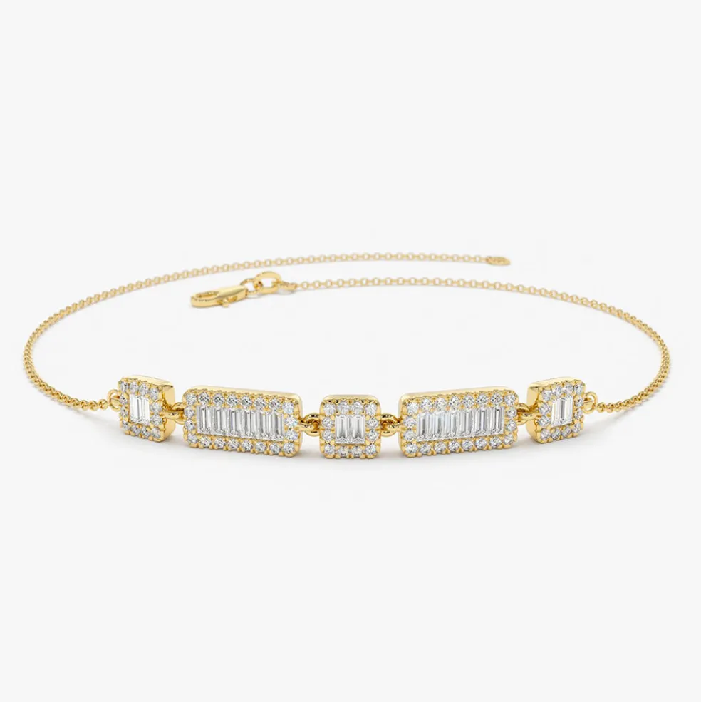 14K Baguette and Round Diamond Bracelet