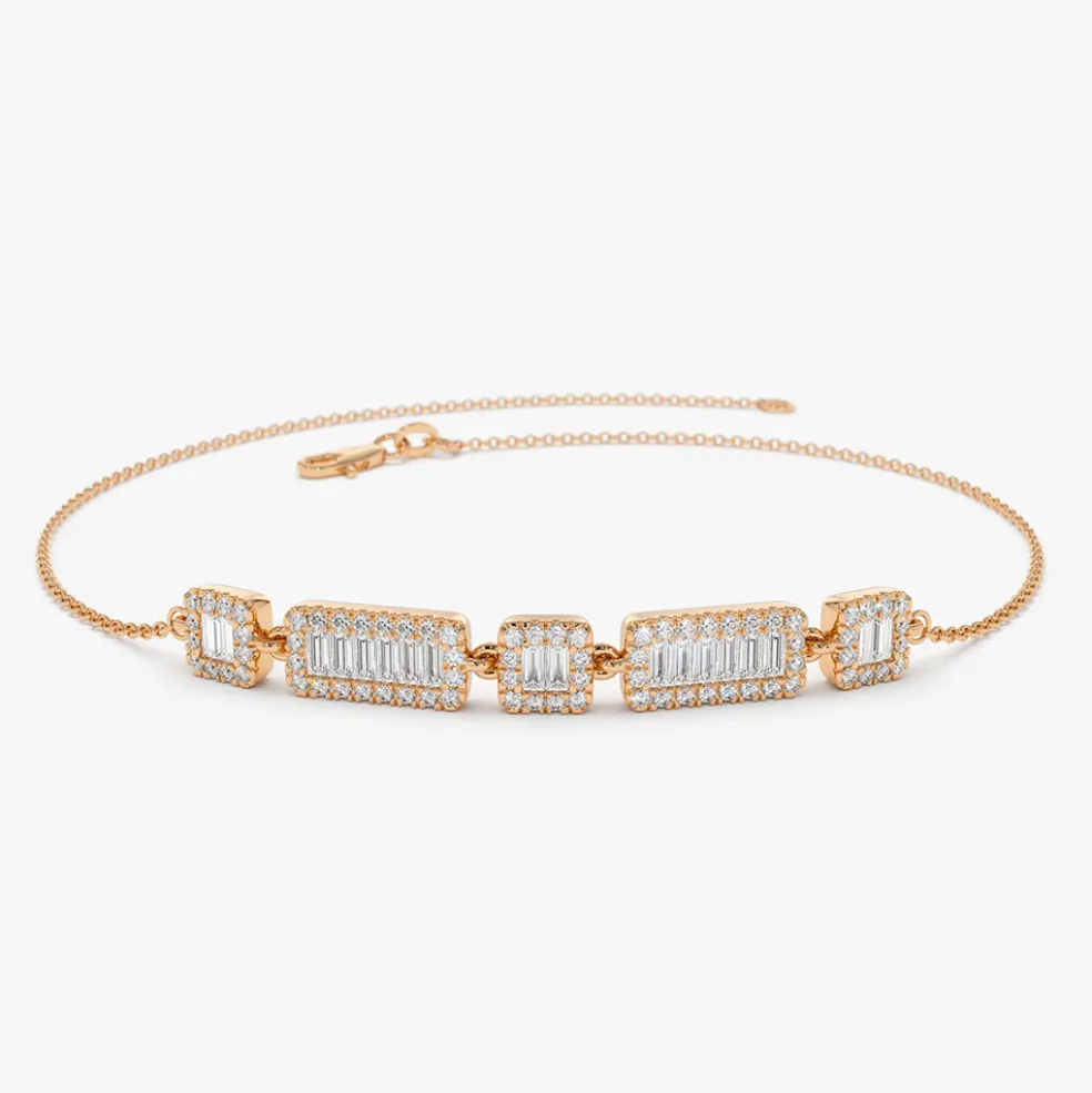 14K Baguette and Round Diamond Bracelet