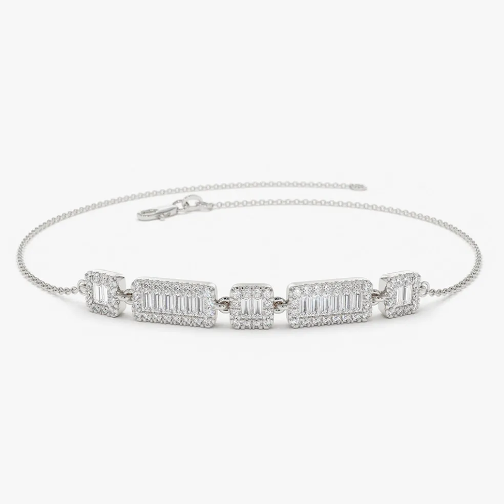 14K Baguette and Round Diamond Bracelet