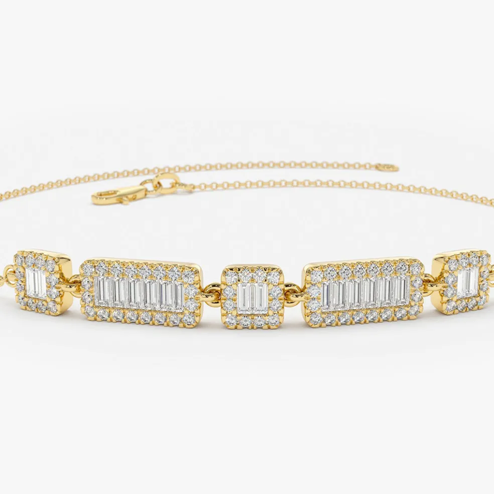 14K Baguette and Round Diamond Bracelet