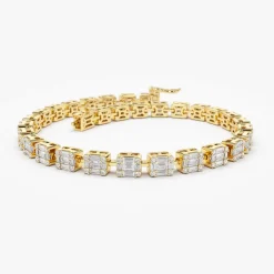 14K Baguette and Round Diamond Illusion Setting Tennis Bracelet
