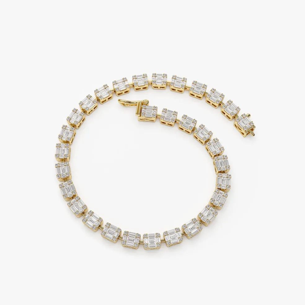 14K Baguette and Round Diamond Illusion Setting Tennis Bracelet