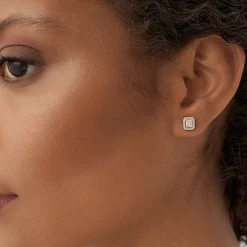 14k Baguette and Round Diamond Studs Halo Setting