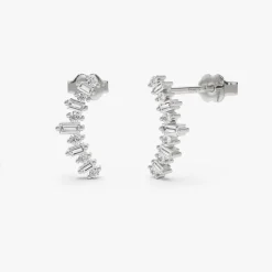 14k Baguette and Round Diamond Ear Crawler Earrings