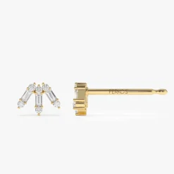 14k Baguette and Round Diamond Spike Studs