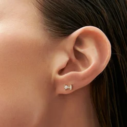 14k Baguette and Round Diamond Bow Stud Earrings