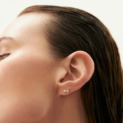 14k Baguette and Round Diamond Bow Stud Earrings