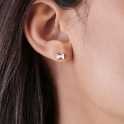 14k Baguette and Round Diamond Bow Stud Earrings