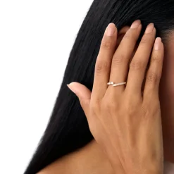14k Baguette and Round Diamond Crossover Ring