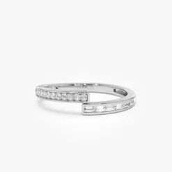 14k Baguette and Round Diamond Crossover Ring