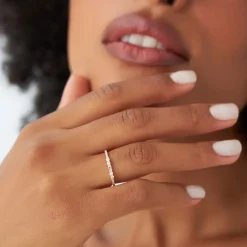 14k Baguette and Round Diamond Dainty Stackable Ring