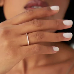 14k Baguette and Round Diamond Dainty Stackable Ring