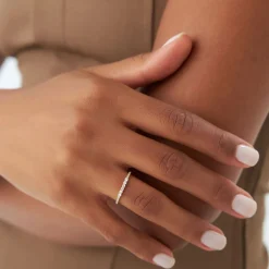 14k Baguette and Round Diamond Dainty Stackable Ring