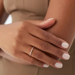 14k Baguette and Round Diamond Dainty Stackable Ring