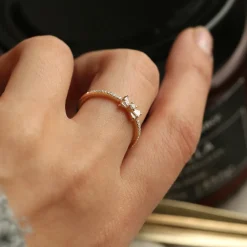 14k Baguette and Round Diamond Bow Ring