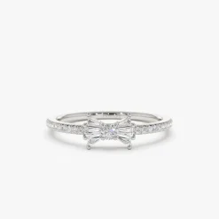 14k Baguette and Round Diamond Bow Ring