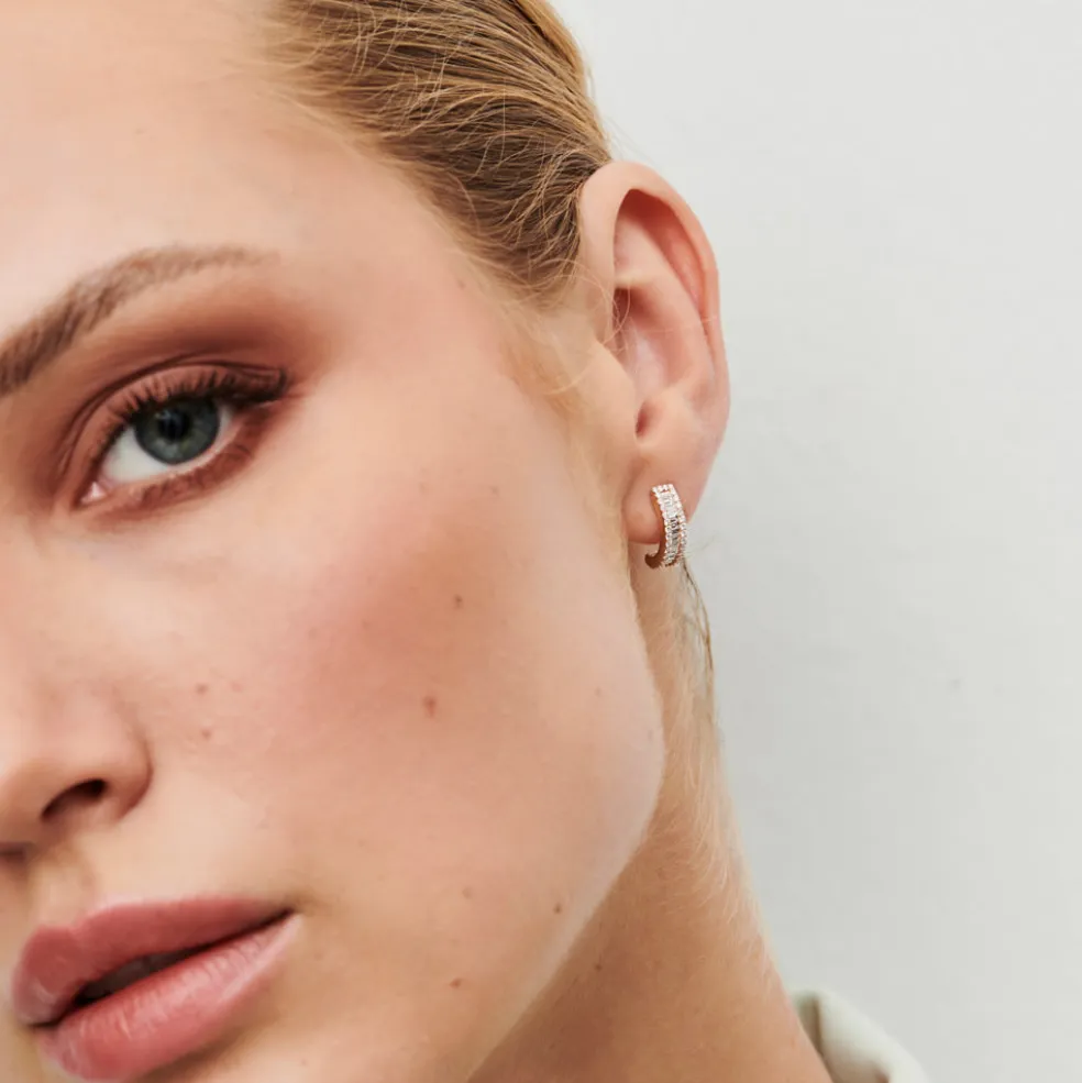 14K Baguette and Round Diamond Micro Pave Earrings