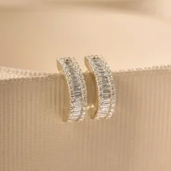 14K Baguette and Round Diamond Micro Pave Earrings