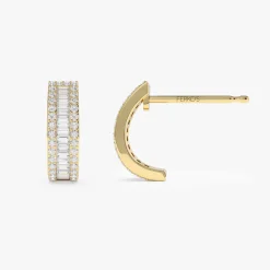 14K Baguette and Round Diamond Micro Pave Earrings