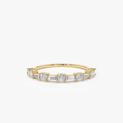 14k Baguette and Round Diamond Alternating Ring