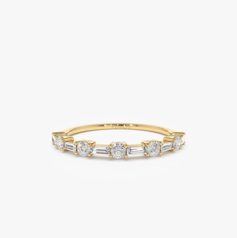 14k Baguette and Round Diamond Alternating Ring
