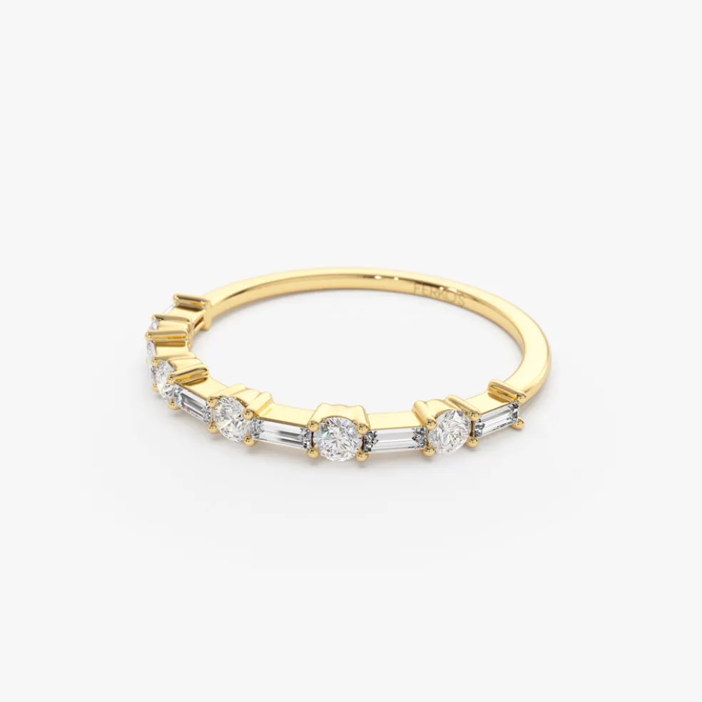 14k Baguette and Round Diamond Alternating Ring