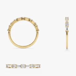 14k Baguette and Round Diamond Alternating Ring