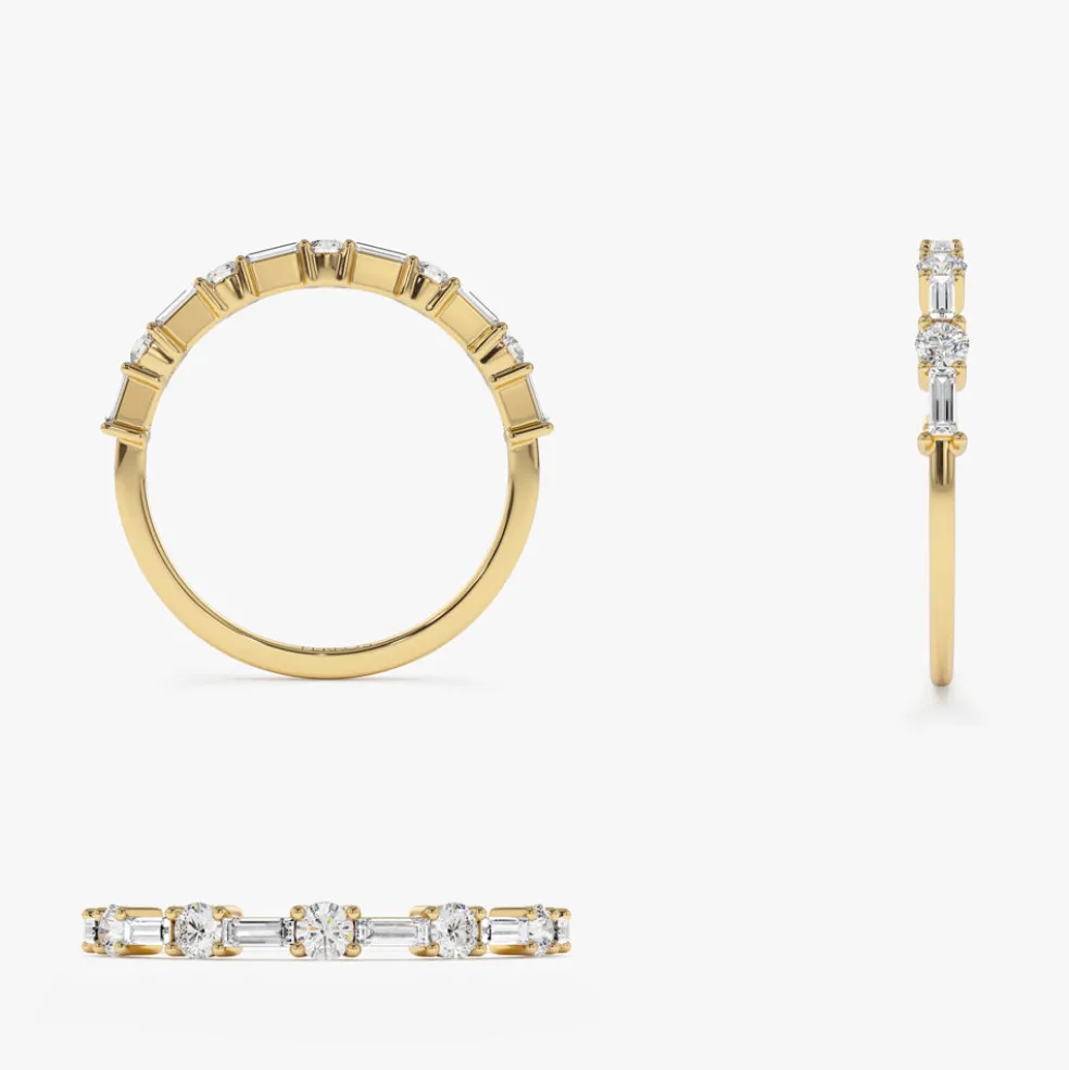 14k Baguette and Round Diamond Alternating Ring