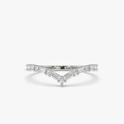 14k Baguette and Round Diamond Chevron Ring