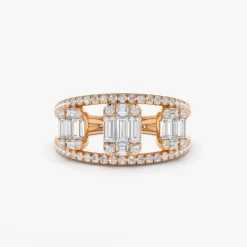 14k Baguette and Round Diamond Illusion Setting Cocktail Ring