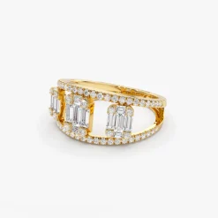 14k Baguette and Round Diamond Illusion Setting Cocktail Ring