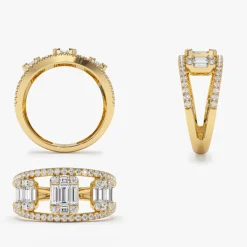 14k Baguette and Round Diamond Illusion Setting Cocktail Ring