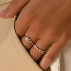 14k Baguette and Round Diamond Dainty Cluster Ring