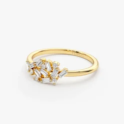 14k Baguette and Round Diamond Dainty Cluster Ring