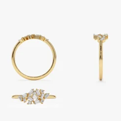 14k Baguette and Round Diamond Dainty Cluster Ring