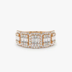 14k Baguette and Round Halo Diamond Ring