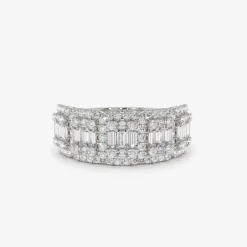 14k Baguette and Round Halo Diamond Ring