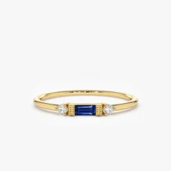 14k Baguette Blue Sapphire with Diamond Ring