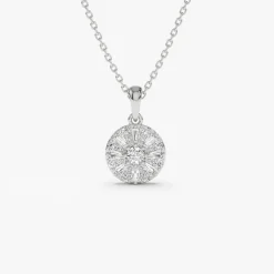 14k Baguette Diamond and Round Diamond Cluster Necklace