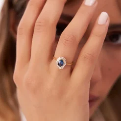 14k Baguette Diamond Ballerina Oval Sapphire Ring