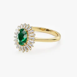 14k Baguette Diamond Ballerina Oval Emerald Ring