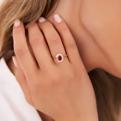 14k Baguette Diamond Ballerina Oval Ruby Ring