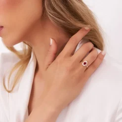14k Baguette Diamond Ballerina Oval Ruby Ring